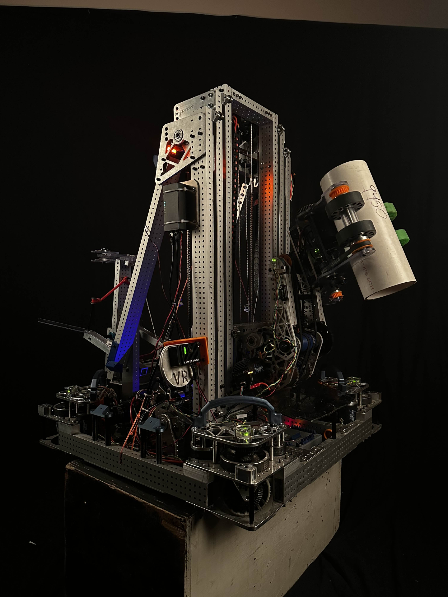 Professional studio-style photo of Menchi, our 2025 Reefscape competition robot